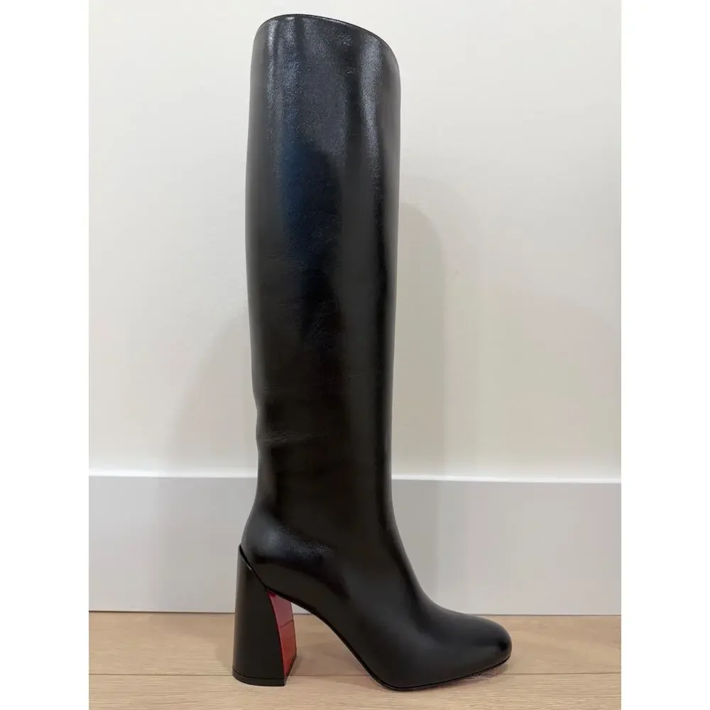Christian Louboutin Janitta 85 Black Leather Knee High Block Heel Boot 40 - Picture 2 of 16
